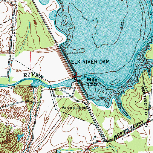 Topographic Map of Elk River Dam, TN