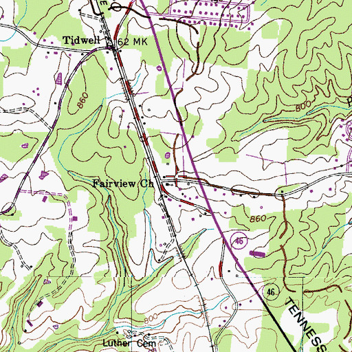 Topographic Map of Fairview Baptist Church, TN