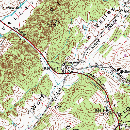 Topographic Map of Fairview Baptist Church, TN