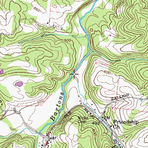 Topographic Map of Fatty Bread Branch, TN