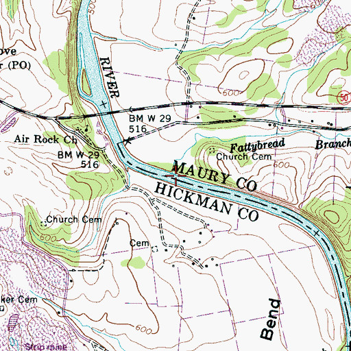 Topographic Map of Fattybread Branch, TN