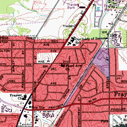 Topographic Map of Floyd Avenue Church, TN