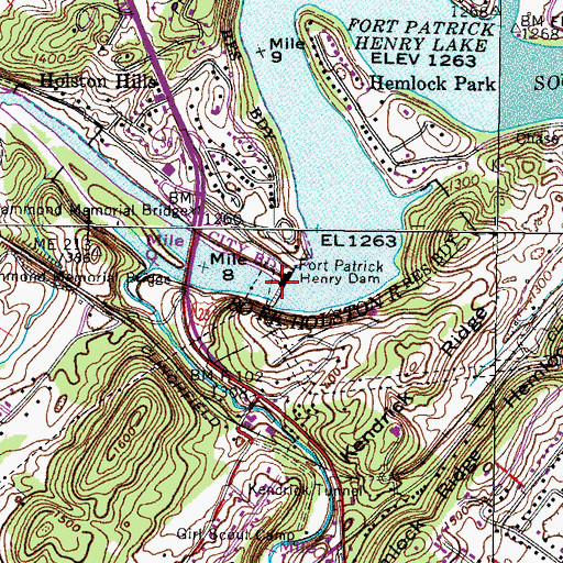 Topographic Map of Fort Patrick Henry Dam, TN