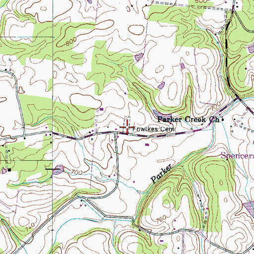 Topographic Map of Fowlkes Cemetery, TN