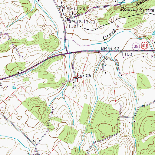 Topographic Map of Fox Church, TN
