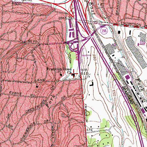 Topographic Map of Franklin Road Church, TN