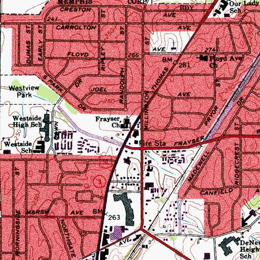 Topographic Map of Frayser Church, TN