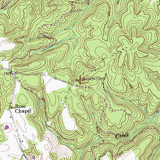 Topographic Map of Freels Cemetery, TN