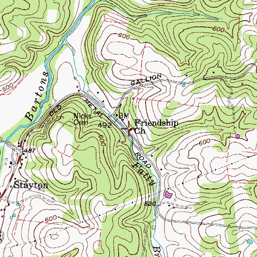 Topographic Map of Friendship Church, TN
