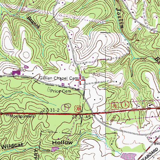 Topographic Map of Gillian Chapel Cemetery, TN