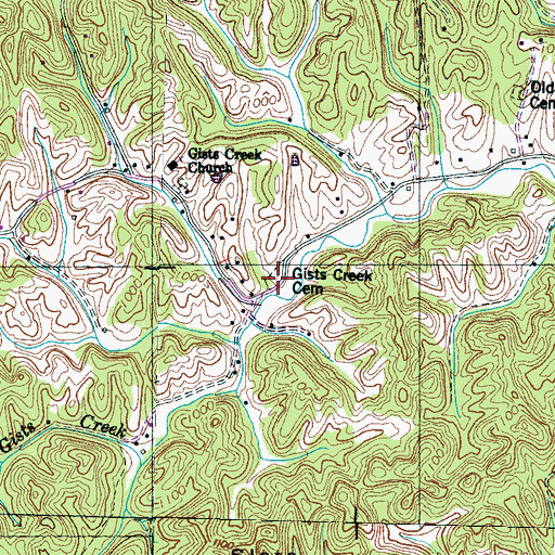Topographic Map of Gists Creek Cemetery, TN