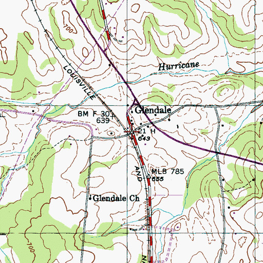 Topographic Map of Glendale, TN
