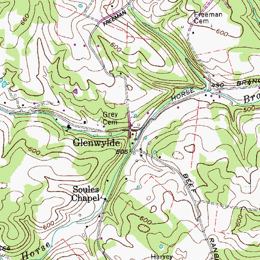 Topographic Map of Glenwylde, TN