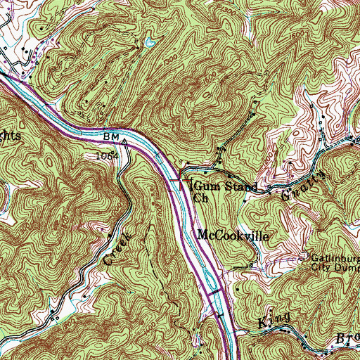 Topographic Map of Gnatty Branch, TN