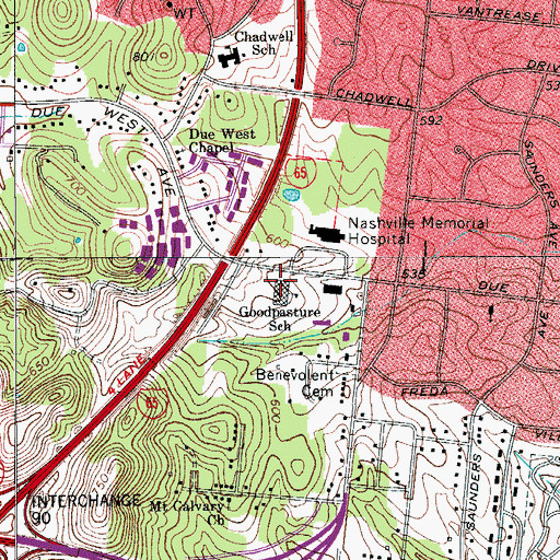 Topographic Map of Goodpasture School, TN
