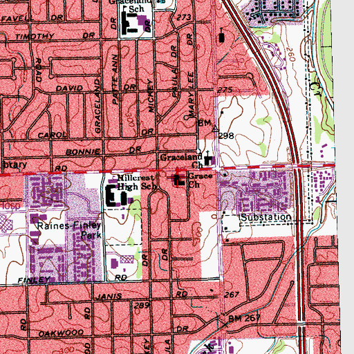 Topographic Map of Graceland Church, TN