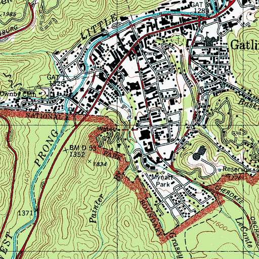 Topographic Map of Grassy Branch, TN