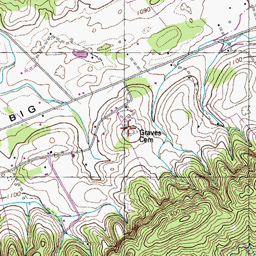 Topographic Map of Graves Cemetery, TN