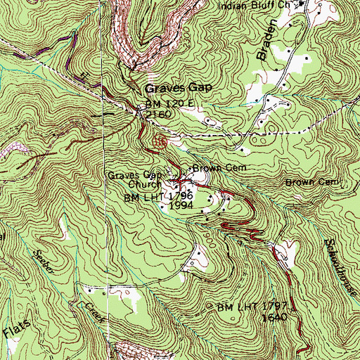 Topographic Map of Graves Gap Baptist Church, TN