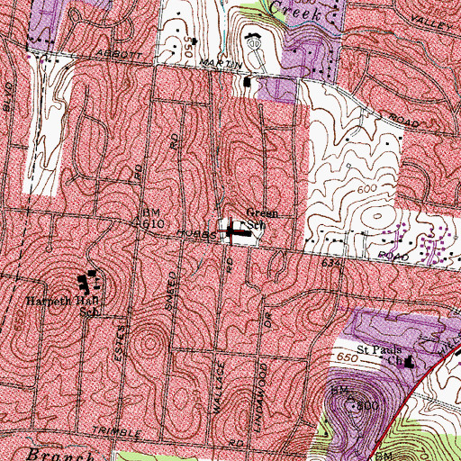 Topographic Map of Green School, TN