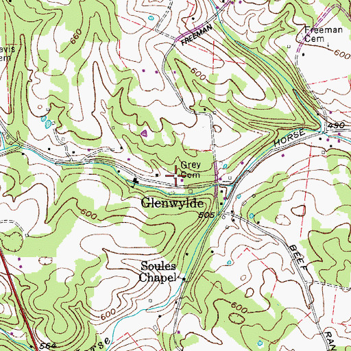 Topographic Map of Grey Cemetery, TN