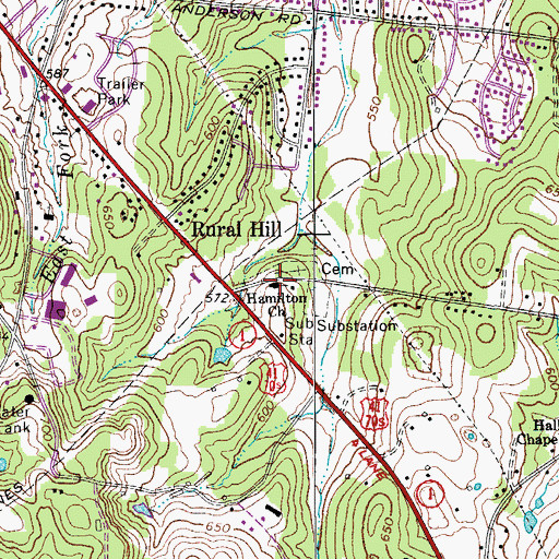 Topographic Map of Hamilton Church, TN
