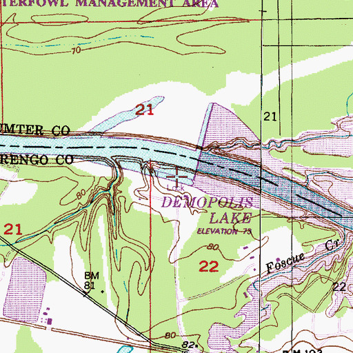 Topographic Map of Demopolis Lock and Dam, AL
