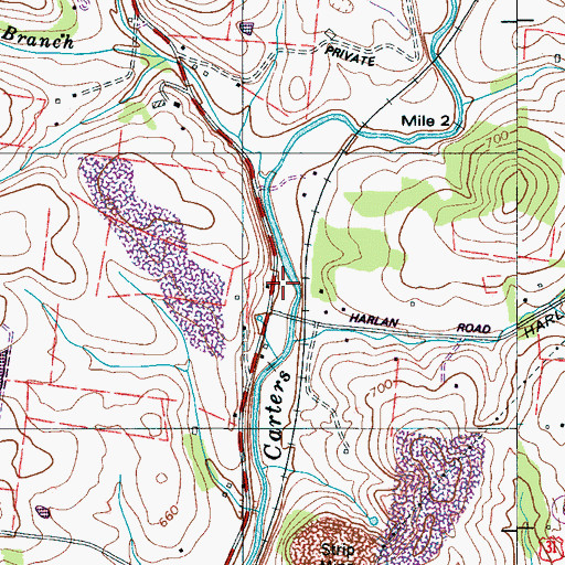 Topographic Map of Harlen School, TN