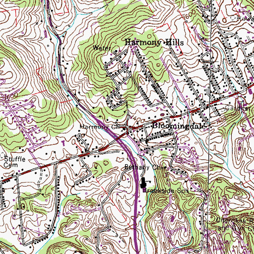Topographic Map of Harmony Church, TN