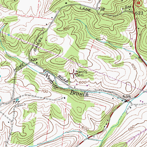 Topographic Map of Harris Cemetery, TN