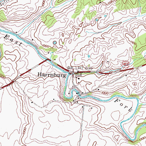 Topographic Map of Harrisburg, TN