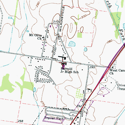 Topographic Map of Harrold Junior High School, TN
