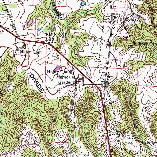 Topographic Map of Henry County Memorial Gardens, TN