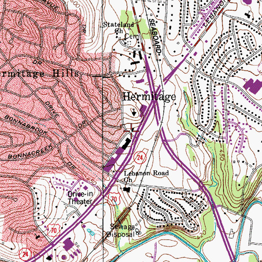 Topographic Map of Hermitage, TN