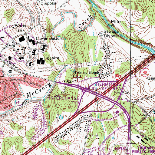 Topographic Map of Hickory Bend Church, TN