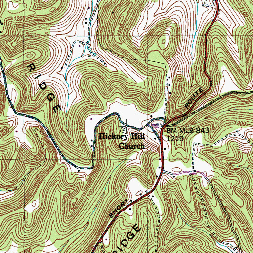 Topographic Map of Hickory Hill Church, TN