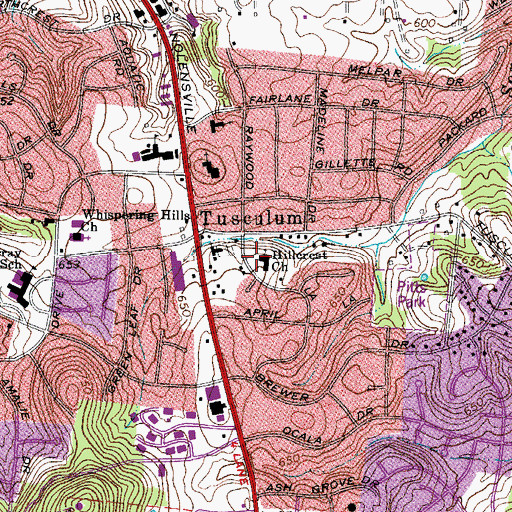 Topographic Map of Hillcrest Church, TN