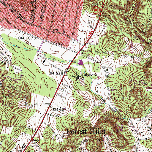 Topographic Map of Hillsboro Church, TN
