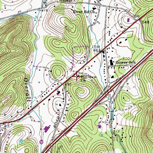 Topographic Map of Hillview Church, TN