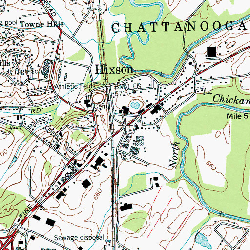 Topographic Map of Hixson, TN
