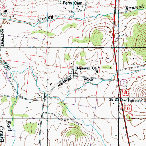 Topographic Map of Hopewell Church, TN
