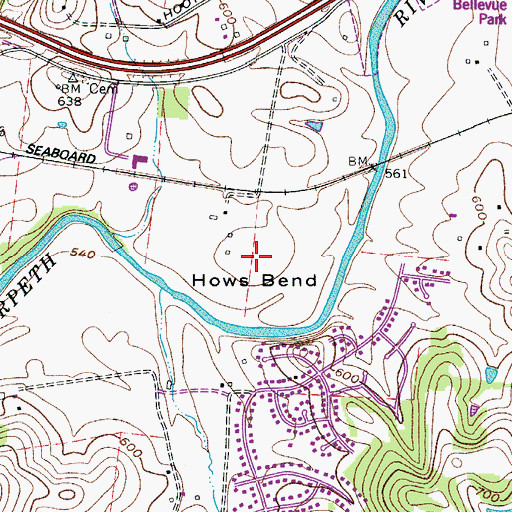 Topographic Map of Hows Bend, TN