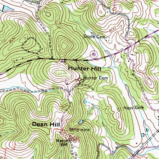 Topographic Map of Hunter Cemetery, TN