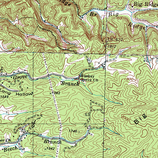 Topographic Map of Huskey Grove Church, TN