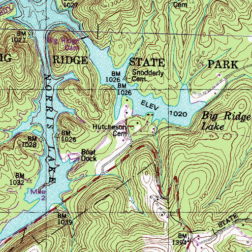Topographic Map of Hutcheson Cemetery, TN