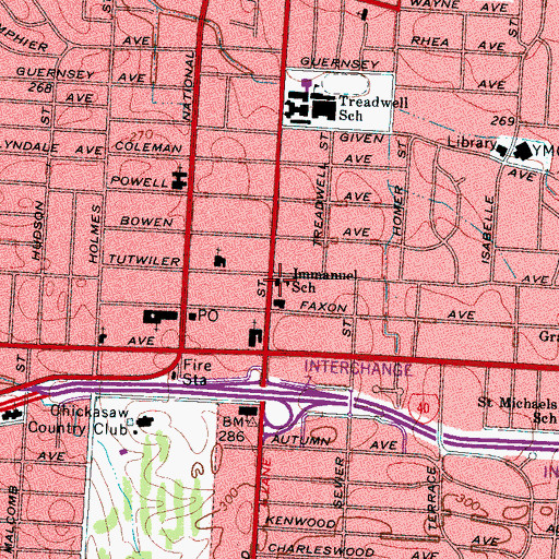 Topographic Map of Immanuel School, TN