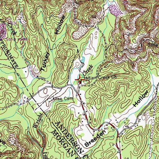 Topographic Map of Indian Creek Primitive Baptist Church, TN