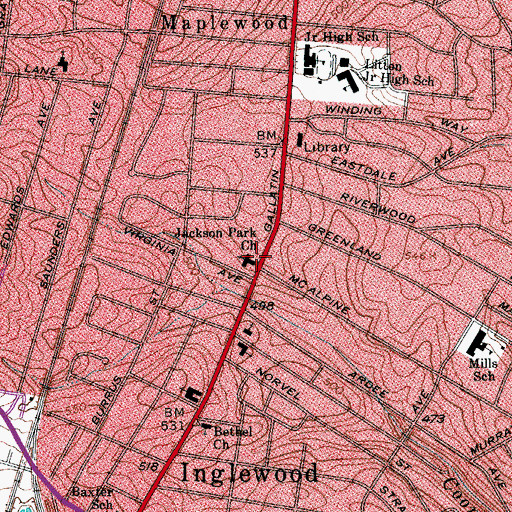Topographic Map of Jackson Park Church, TN