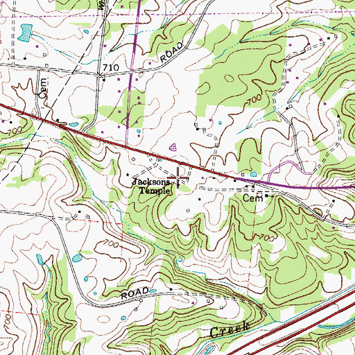 Topographic Map of Jacksons Temple, TN