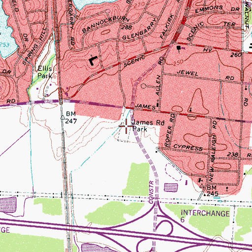 Topographic Map of James Road Park, TN